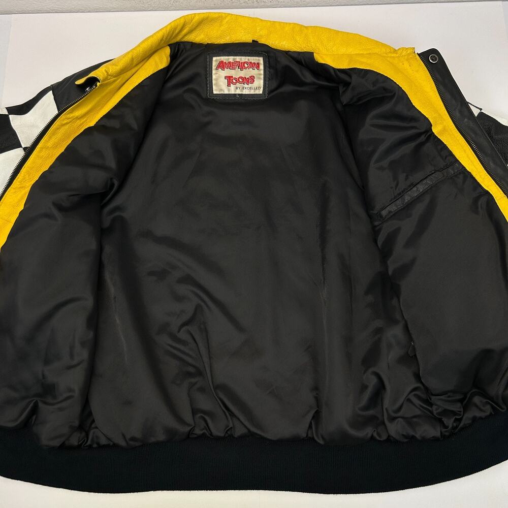 Vintage 90s Snoopy Peanuts Leather Bomber Jacket L Large American Toons Black - Picture 3 of 16